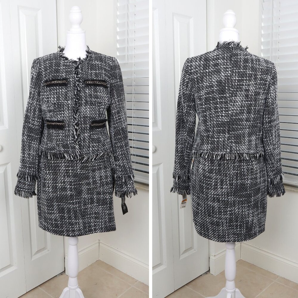 INC Black & White Suit Jacket and Skirt Set Size Small  2